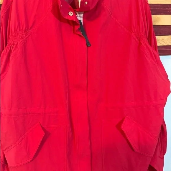 Fabletics Giana II Red Ruched Longline Windbreaker Rain Jacket Oversized Size M - Picture 6 of 10